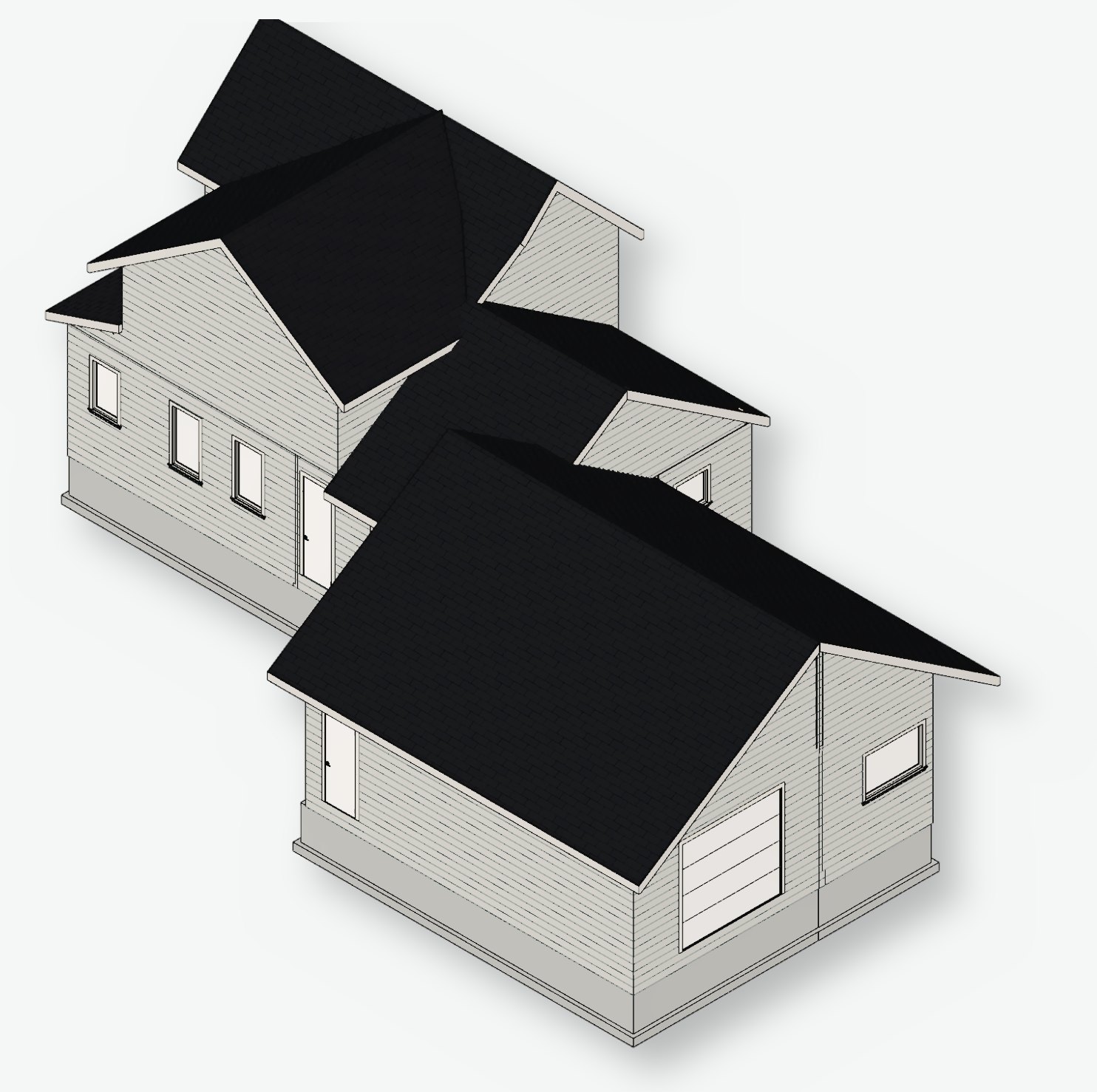 3D model of the existing house with attached garage